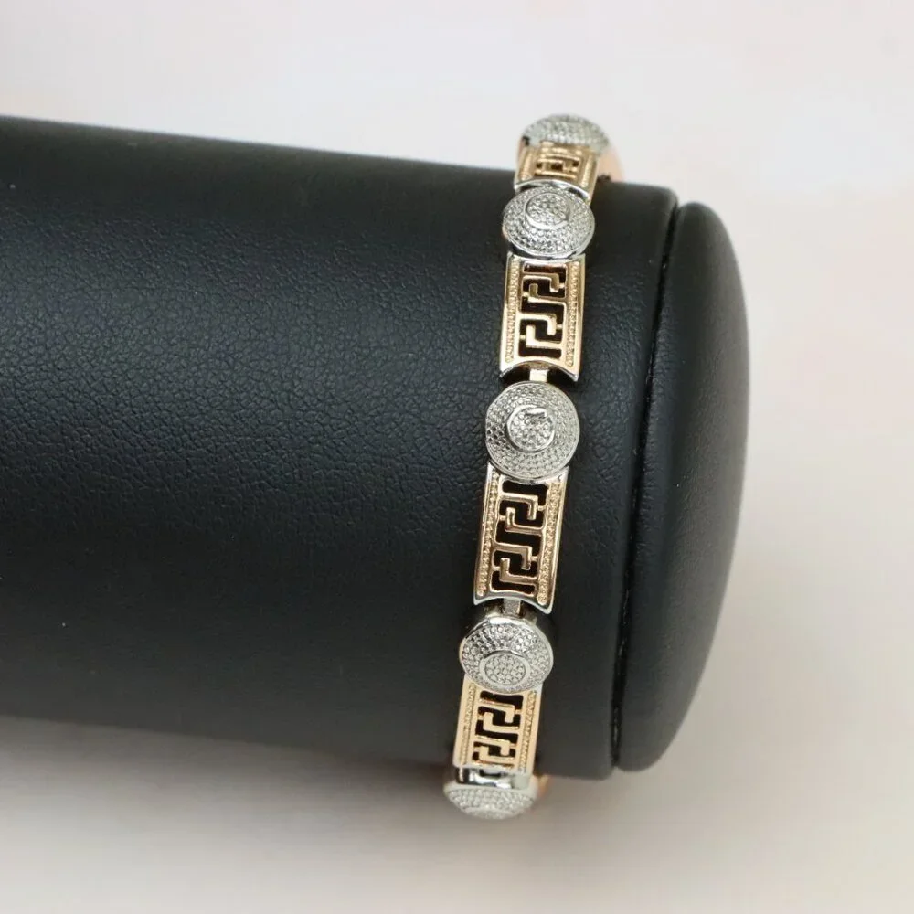 "Greek Key Rose Gold Bracelet with Silver Disc Accents, XPBL0792 - Picture 10 of 12